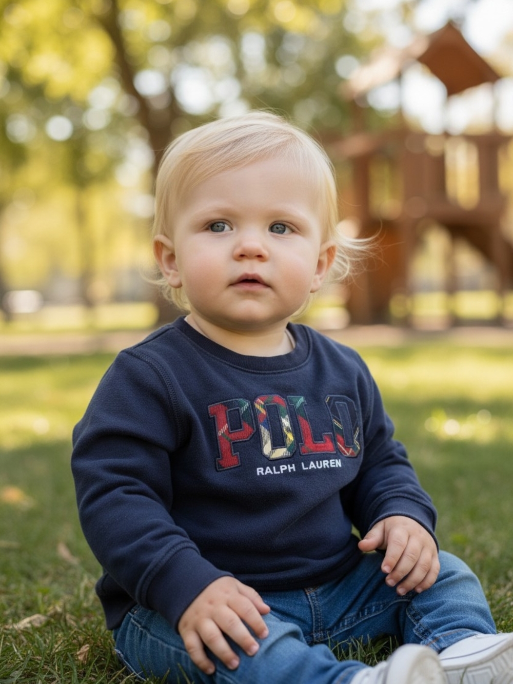 Ralph Lauren Navy 'POLO' Logo Baby Sweatshirt